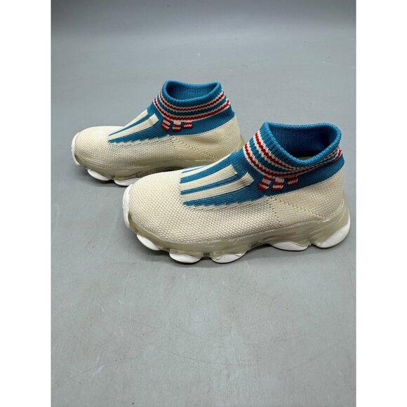 Cream & Blue Sock Sneakers With Red Stripe Details kids size 29 6 years READ - Picture 2 of 8
